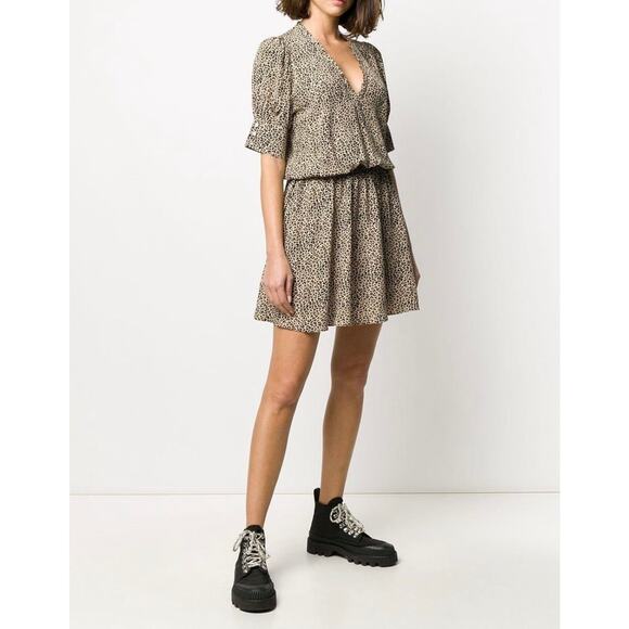 ZADIG AND VOLTAIRE Russel Leopard Print Dress Womens Medium Black Tan Short - Picture 2 of 16